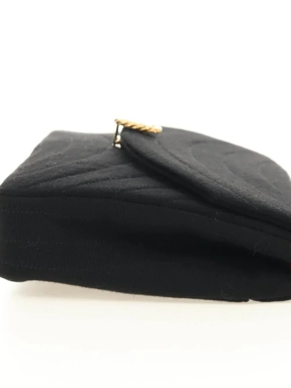 CHANEL Chain Shoulder Bag Cotton Black Gold CC Auth BA13415V